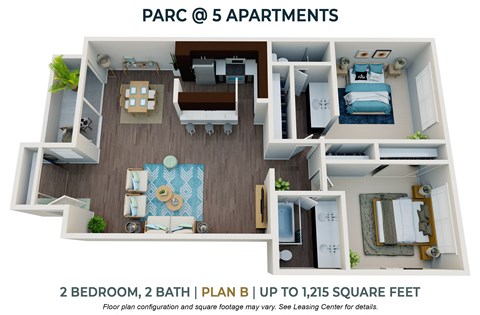 2bedroom 2 bathroom floor plan A at Parc at 5 Apartments, Downey, CA